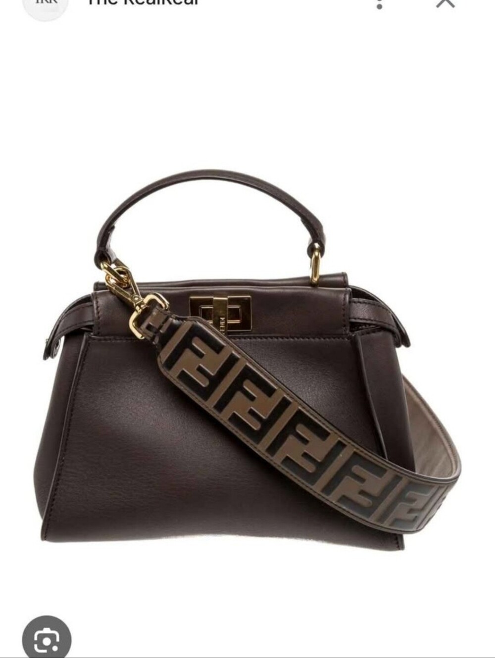 Fendi Peekaboo Style Top-Handle Bag in Dark Brown with Logo Strap